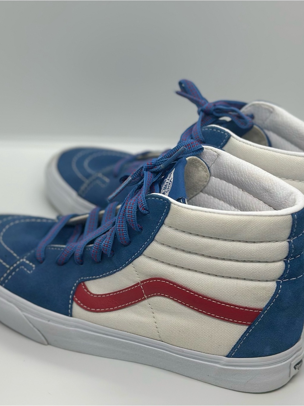 Vans High-Top Sneakers in Blue with Red Side Stripe - Picture 3 of 5